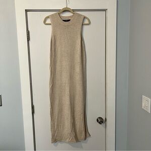 Primark Beige cream oatmeal Knit Midi maxi Dress tank with slit size medium
